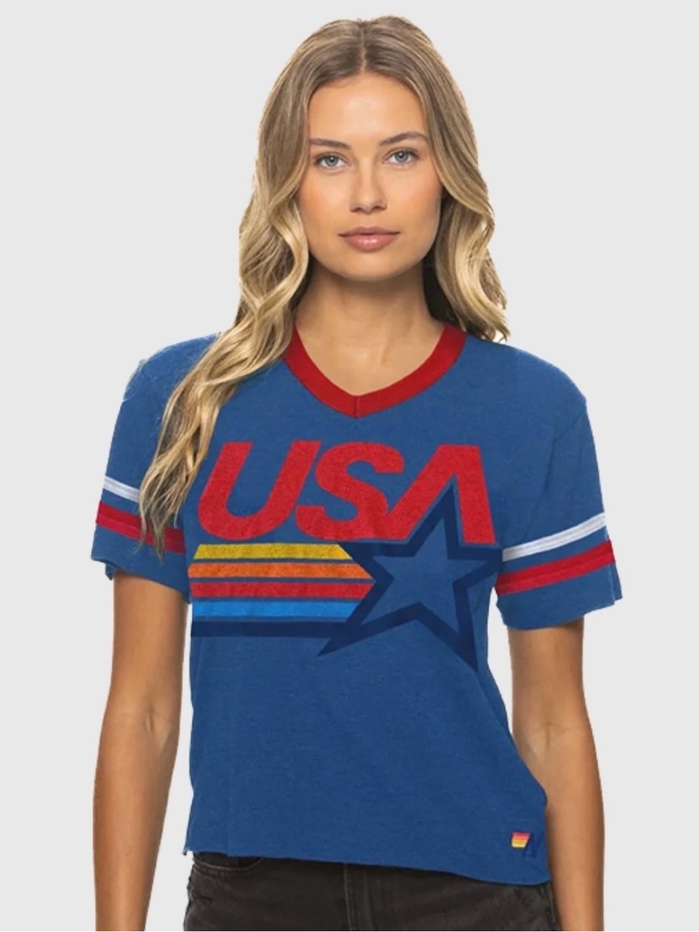 Aviator Nation USA Graphic V‑Neck Tee- NWT Small